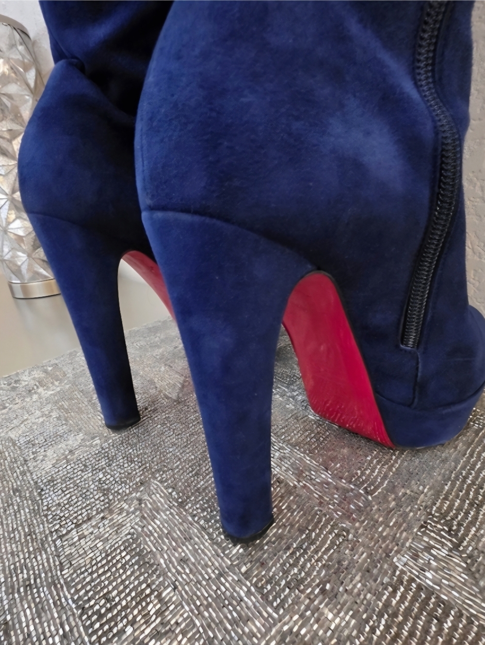 Christian Louboutin Royal Blue Suede Knee-High Boots - Size EU 39 (Fits US 8) - Picture 13 of 16